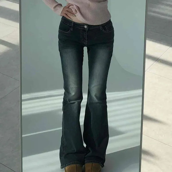 Natural Wash Low-Rise Bootcut Denim Pants