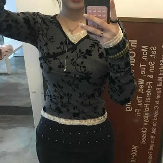 Velvet Embroidered V-neck T-shirt