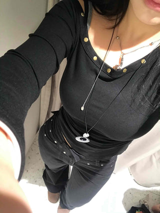 Sexy Off-Shoulder Slim Fit Ribbed Long Sleeve Tee