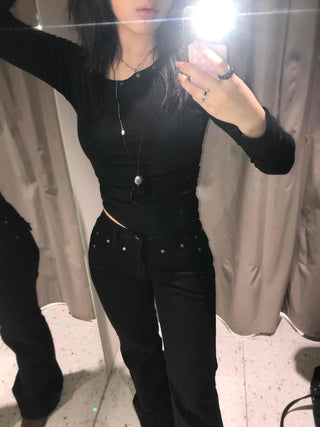Sexy Off-Shoulder Slim Fit Ribbed Long Sleeve Tee