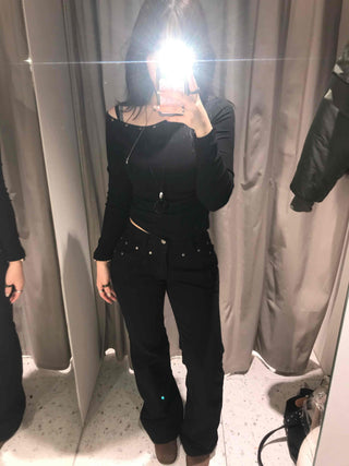 Sexy Off-Shoulder Slim Fit Ribbed Long Sleeve Tee