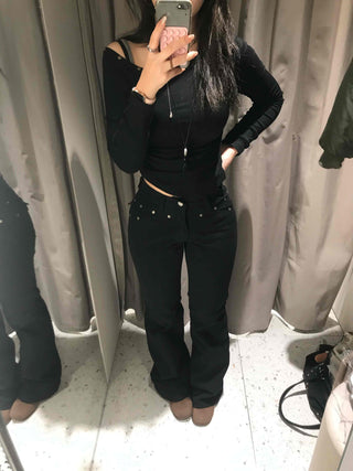 Sexy Off-Shoulder Slim Fit Ribbed Long Sleeve Tee