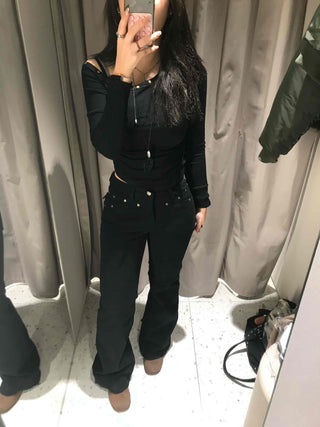 Sexy Off-Shoulder Slim Fit Ribbed Long Sleeve Tee