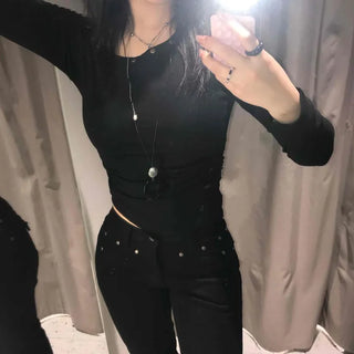 Sexy Off-Shoulder Slim Fit Ribbed Long Sleeve Tee