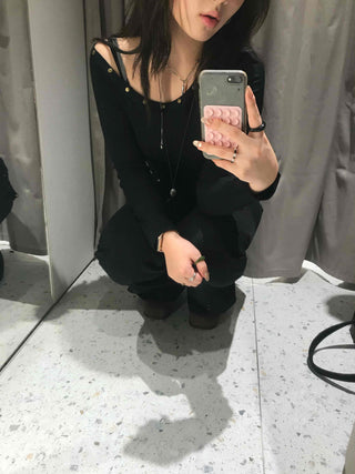 Sexy Off-Shoulder Slim Fit Ribbed Long Sleeve Tee
