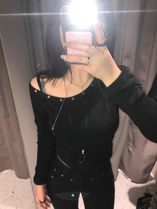 Sexy Off-Shoulder Slim Fit Ribbed Long Sleeve Tee