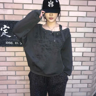 Street Lettering Off-Shoulder Oversized Sweatshirt