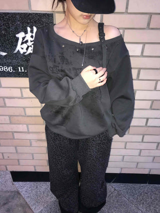 Street Lettering Off-Shoulder Oversized Sweatshirt