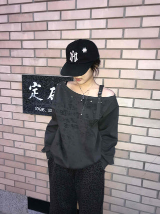 Street Lettering Off-Shoulder Oversized Sweatshirt