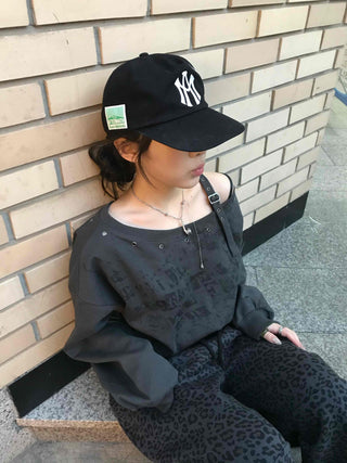 Street Lettering Off-Shoulder Oversized Sweatshirt