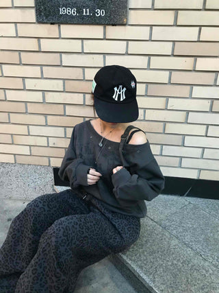 Street Lettering Off-Shoulder Oversized Sweatshirt