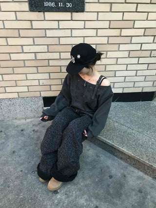 Street Lettering Off-Shoulder Oversized Sweatshirt