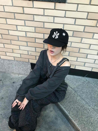 Street Lettering Off-Shoulder Oversized Sweatshirt