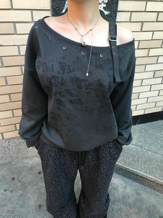 Street Lettering Off-Shoulder Oversized Sweatshirt