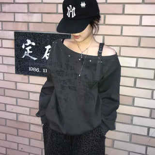 Street Lettering Off-Shoulder Oversized Sweatshirt