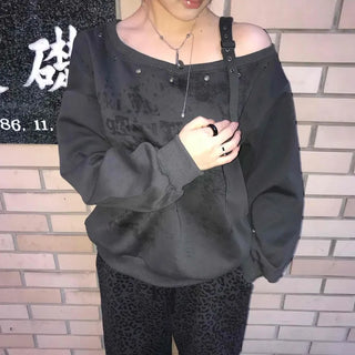 Street Lettering Off-Shoulder Oversized Sweatshirt