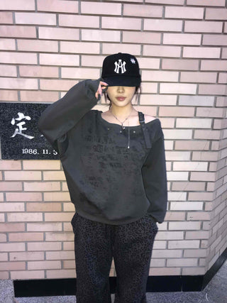 Street Lettering Off-Shoulder Oversized Sweatshirt