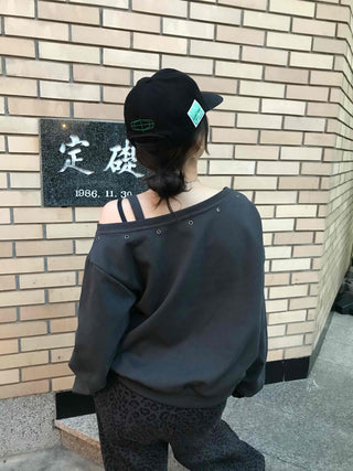Street Lettering Off-Shoulder Oversized Sweatshirt