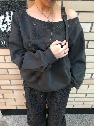 Street Lettering Off-Shoulder Oversized Sweatshirt