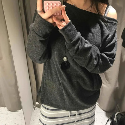 Loose Fit One-Off Shoulder Long Sleeve T-Shirt