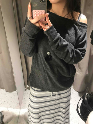 Loose Fit One-Off Shoulder Long Sleeve T-Shirt