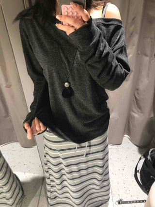 Loose Fit One-Off Shoulder Long Sleeve T-Shirt