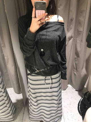Loose Fit One-Off Shoulder Long Sleeve T-Shirt
