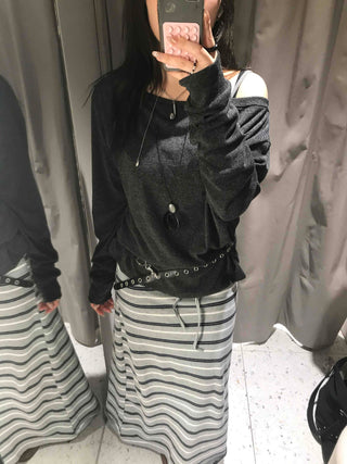 Loose Fit One-Off Shoulder Long Sleeve T-Shirt