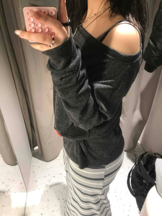 Loose Fit One-Off Shoulder Long Sleeve T-Shirt