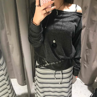 Loose Fit One-Off Shoulder Long Sleeve T-Shirt