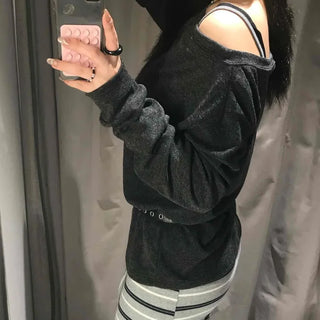 Loose Fit One-Off Shoulder Long Sleeve T-Shirt