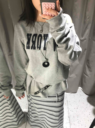 Lettering Print Oversized Off-Shoulder Tee