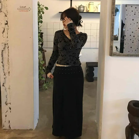 Studded Waistband Maxi Skirt