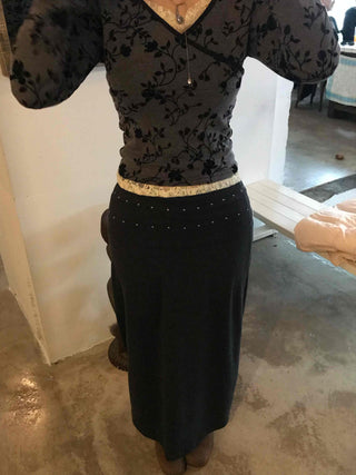 Studded Waistband Maxi Skirt