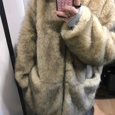 Mink Texture Hooded Fur Coat