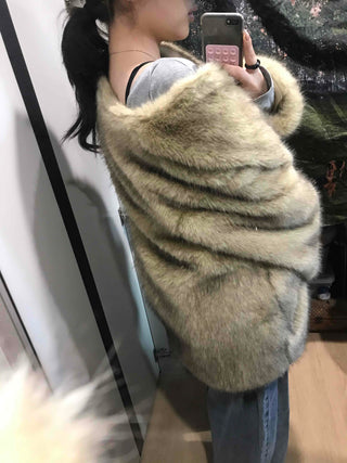 Mink Texture Hooded Fur Coat