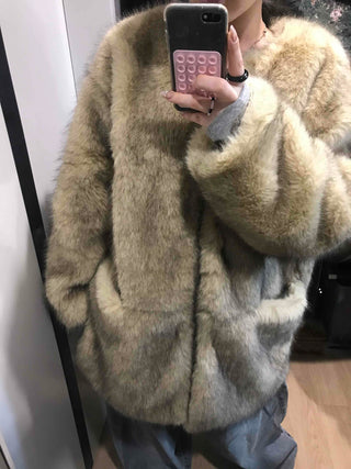 Mink Texture Hooded Fur Coat