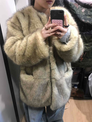 Mink Texture Hooded Fur Coat