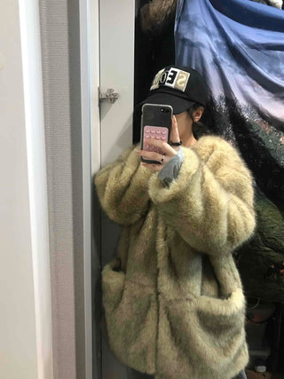 Mink Texture Hooded Fur Coat
