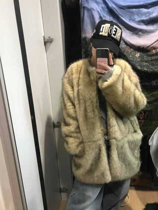Mink Texture Hooded Fur Coat
