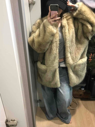 Mink Texture Hooded Fur Coat