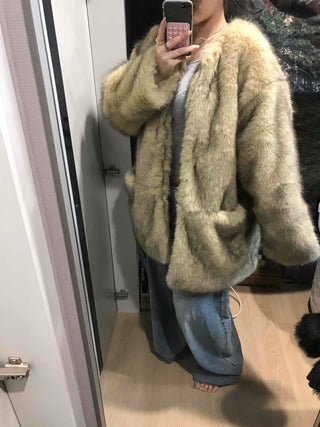 Mink Texture Hooded Fur Coat