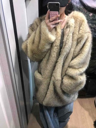 Mink Texture Hooded Fur Coat