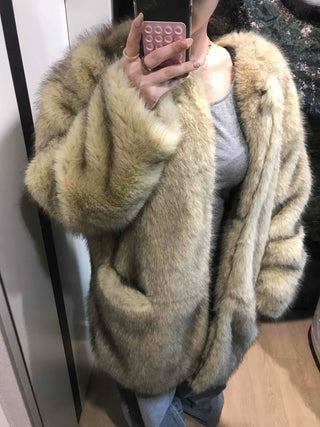 Mink Texture Hooded Fur Coat