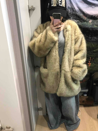 Mink Texture Hooded Fur Coat