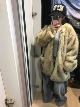 Mink Texture Hooded Fur Coat