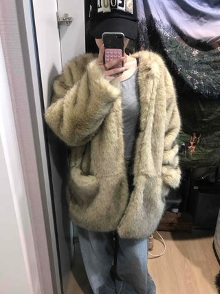 Mink Texture Hooded Fur Coat