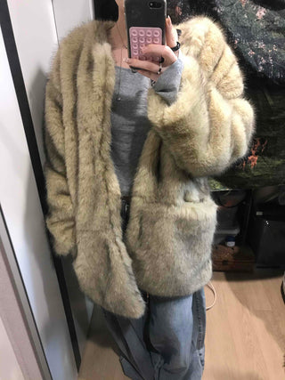 Mink Texture Hooded Fur Coat
