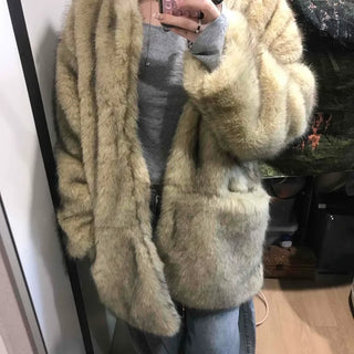 Mink Texture Hooded Fur Coat