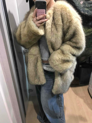 Mink Texture Hooded Fur Coat